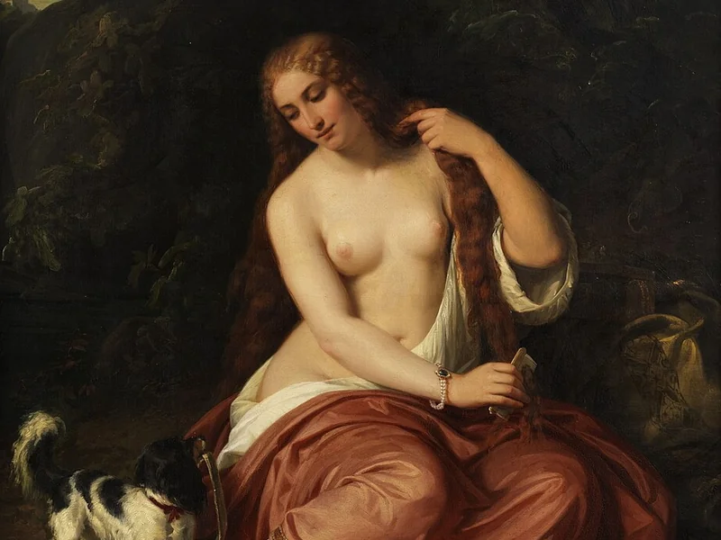 1815-Julius Schrader - Ragazza seminuda con un cane